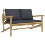 Salon de jardin 2 pcs avec coussins gris foncé bambou – Image 3