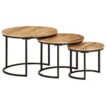 Tables gigognes 3 pcs bois de manguier massif brut