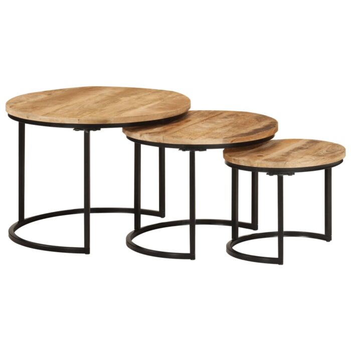 Tables gigognes 3 pcs bois de manguier massif brut – Image 1