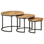 Tables gigognes 3 pcs bois de manguier massif brut – Image 10
