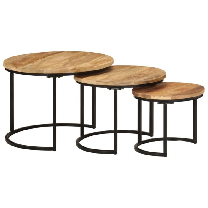 Tables gigognes 3 pcs bois de manguier massif brut – Image 10