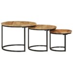 Tables gigognes 3 pcs bois de manguier massif brut – Image 2