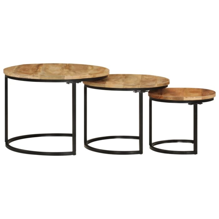 Tables gigognes 3 pcs bois de manguier massif brut – Image 2
