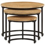 Tables gigognes 3 pcs bois de manguier massif brut – Image 3
