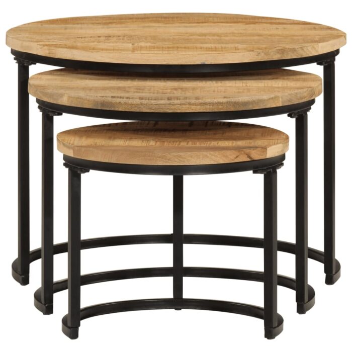 Tables gigognes 3 pcs bois de manguier massif brut – Image 3