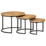 Tables gigognes 3 pcs bois de manguier massif brut – Image 7