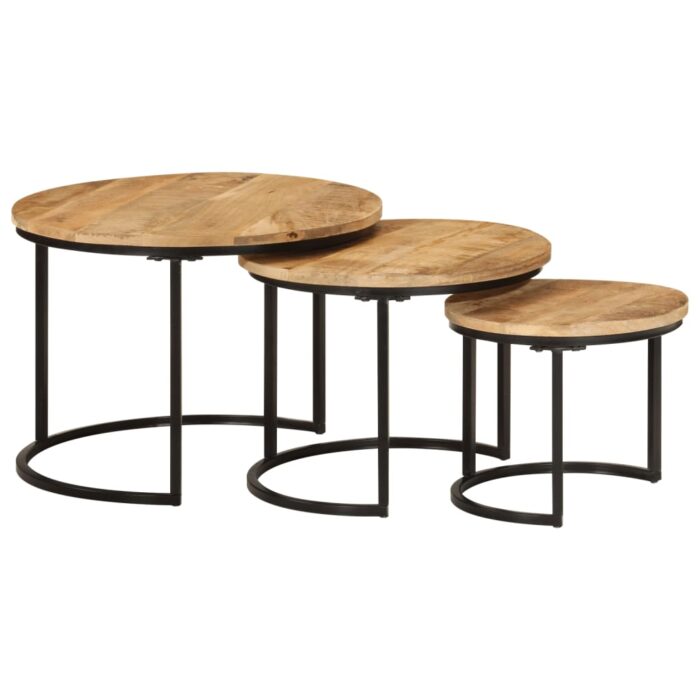 Tables gigognes 3 pcs bois de manguier massif brut – Image 7