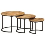 Tables gigognes 3 pcs bois de manguier massif brut – Image 8