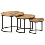 Tables gigognes 3 pcs bois de manguier massif brut – Image 9