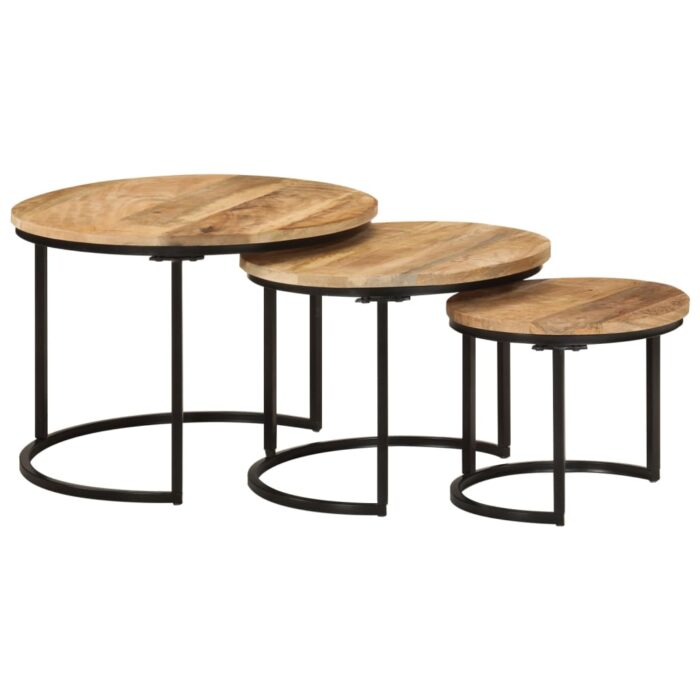 Tables gigognes 3 pcs bois de manguier massif brut – Image 9