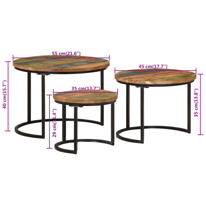 Tables gigognes 3 pcs bois massif de récupération – Image 6