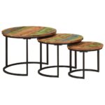 Tables gigognes 3 pcs bois massif de récupération – Image 7