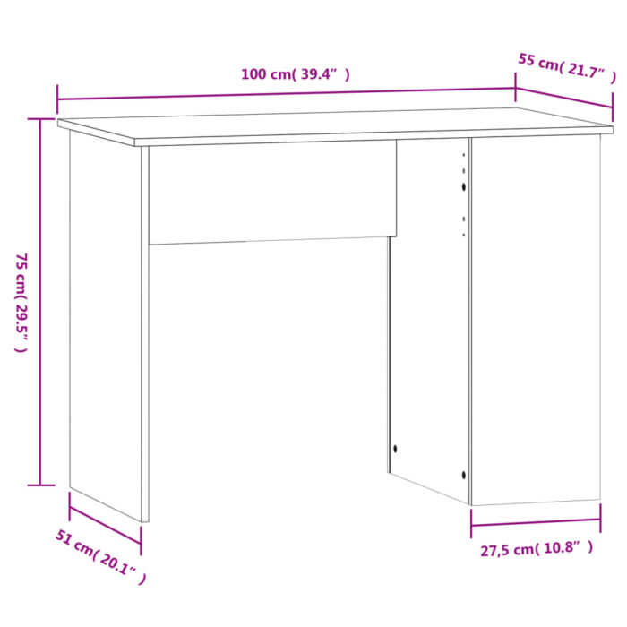 Bureau chêne fumé 100x55x75 cm bois d'ingénierie – Image 6