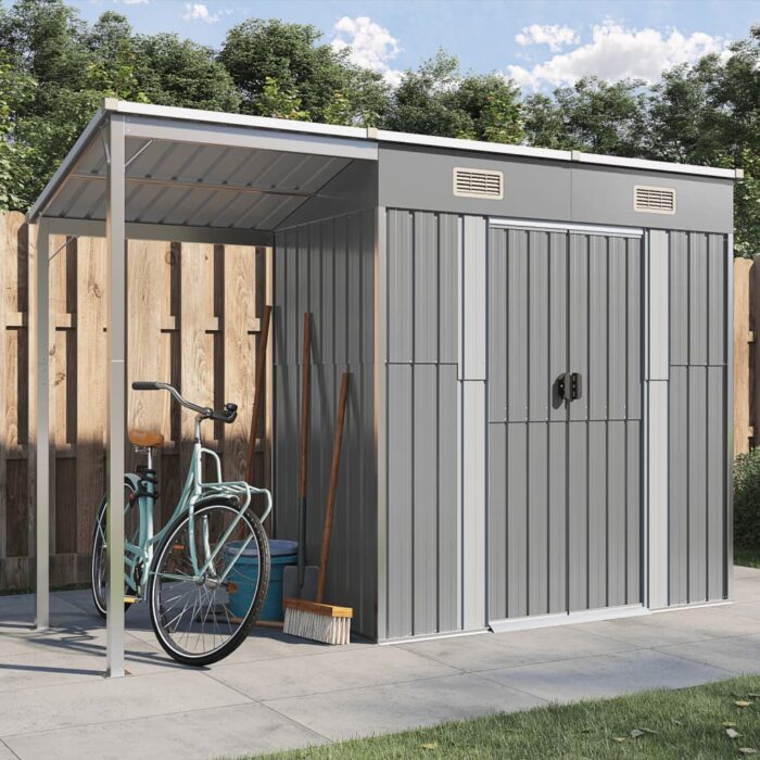 Abri de jardin avec toit prolongé gris clair 277x110,5x181 cm – Image 1