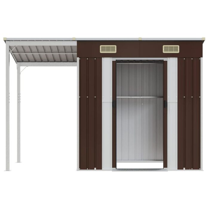 Abri de jardin avec toit prolongé marron 277x110,5x181 cm acier – Image 2
