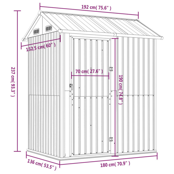 Abri de jardin marron clair 192x152,5x237 cm acier galvanisé – Image 7