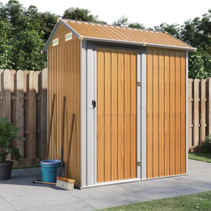 Abri de jardin marron clair 192x152,5x237 cm acier galvanisé – Image 1