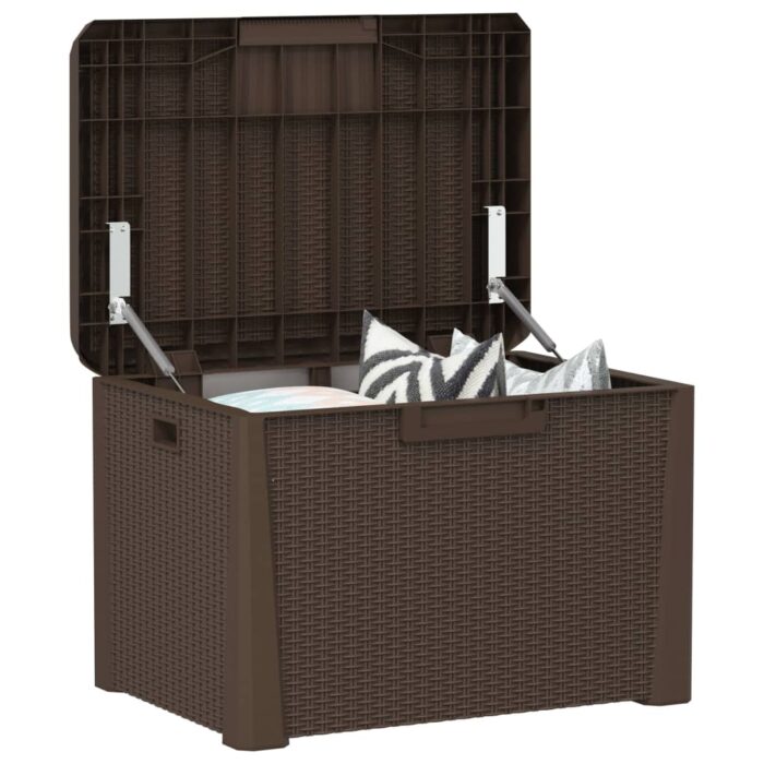 Boîte de rangement jardin coussin de siège marron 125 L PP – Image 2