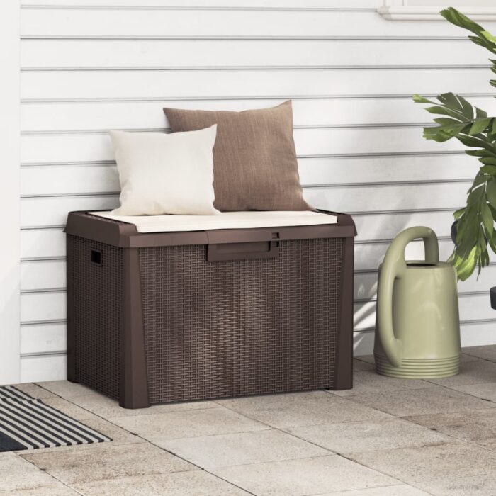 Boîte de rangement jardin coussin de siège marron 125 L PP – Image 1