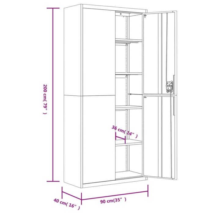 Classeur anthracite 90x40x200 cm Acier – Image 8