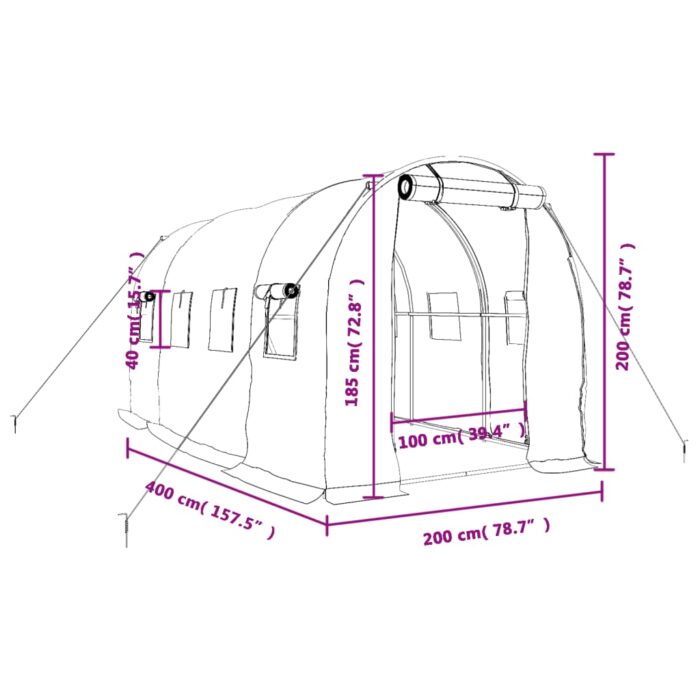 Serre avec cadre en acier vert 8 m² 4x2x2 m – Image 10