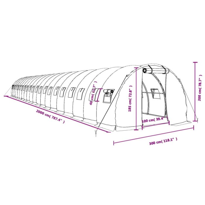 Serre avec cadre en acier blanc 60 m² 20x3x2 m – Image 10