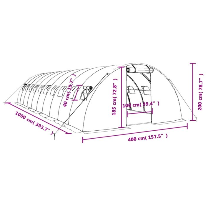 Serre avec cadre en acier vert 40 m² 10x4x2 m – Image 10
