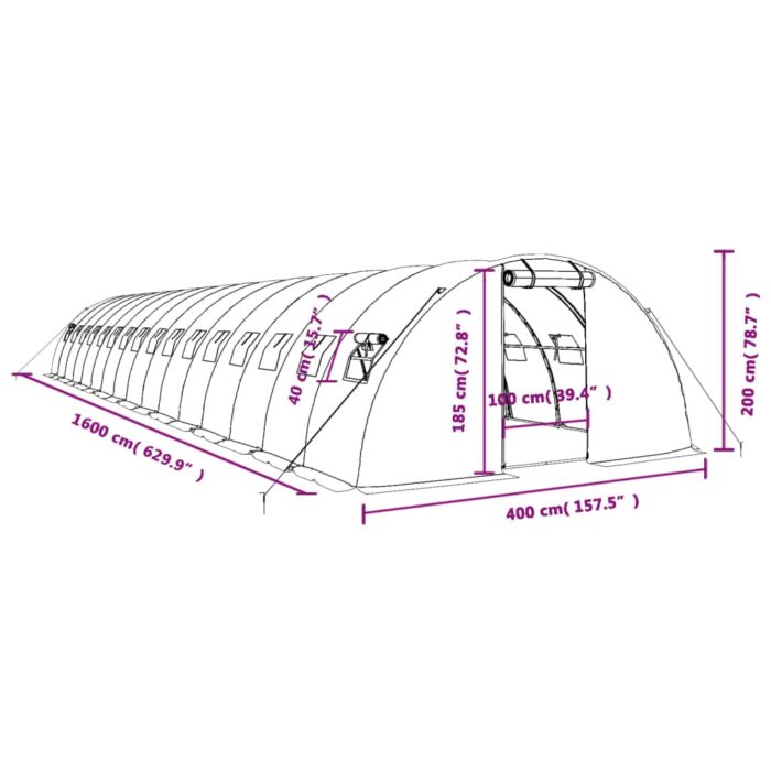 Serre avec cadre en acier vert 64 m² 16x4x2 m – Image 10