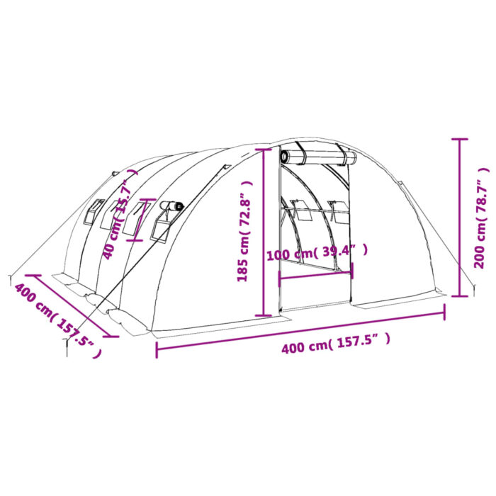 Serre avec cadre en acier blanc 16 m² 4x4x2 m – Image 10