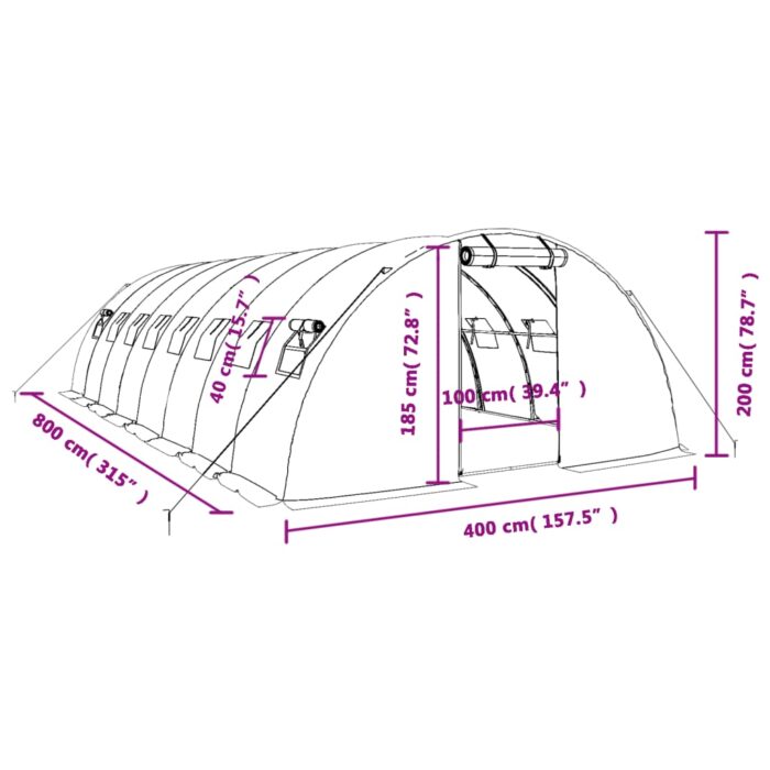 Serre avec cadre en acier blanc 32 m² 8x4x2 m – Image 10