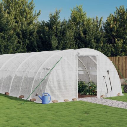 Serre avec cadre en acier blanc 56 m² 14x4x2 m