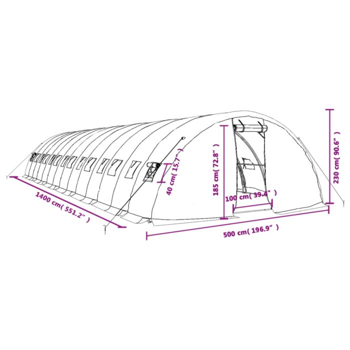 Serre avec cadre en acier vert 70 m² 14x5x2,3 m – Image 10