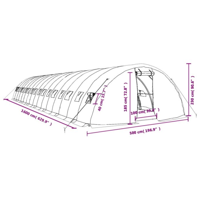 Serre avec cadre en acier vert 80 m² 16x5x2,3 m – Image 10