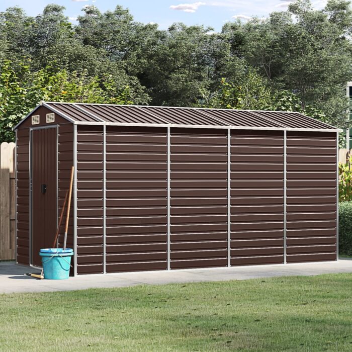 Abri de jardin marron 191x385x198 cm acier galvanisé – Image 1