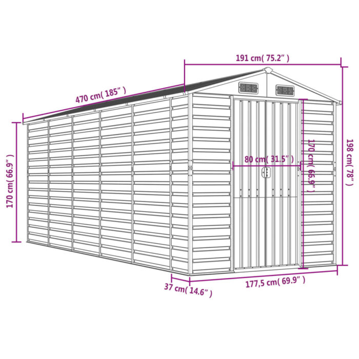 Abri de jardin marron 191x470x198 cm acier galvanisé – Image 10