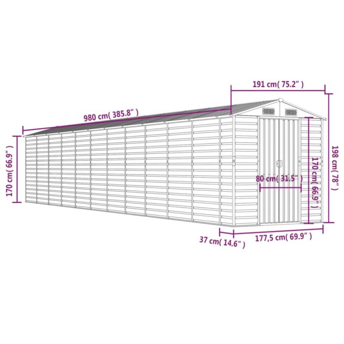 Abri de jardin marron 191x980x198 cm acier galvanisé – Image 10