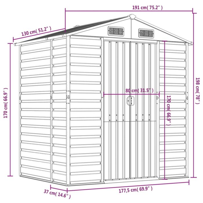 Abri de jardin marron clair 191x130x198 cm acier galvanisé – Image 10
