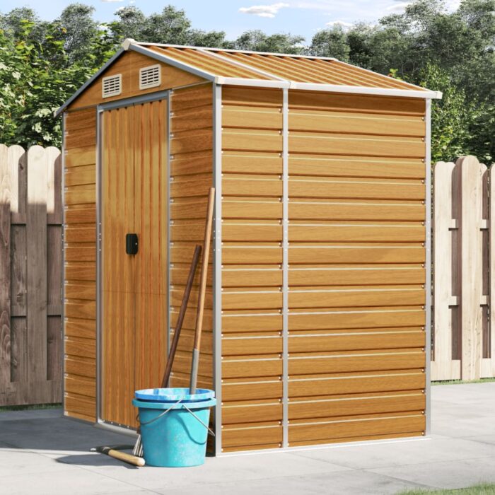 Abri de jardin marron clair 191x130x198 cm acier galvanisé – Image 1