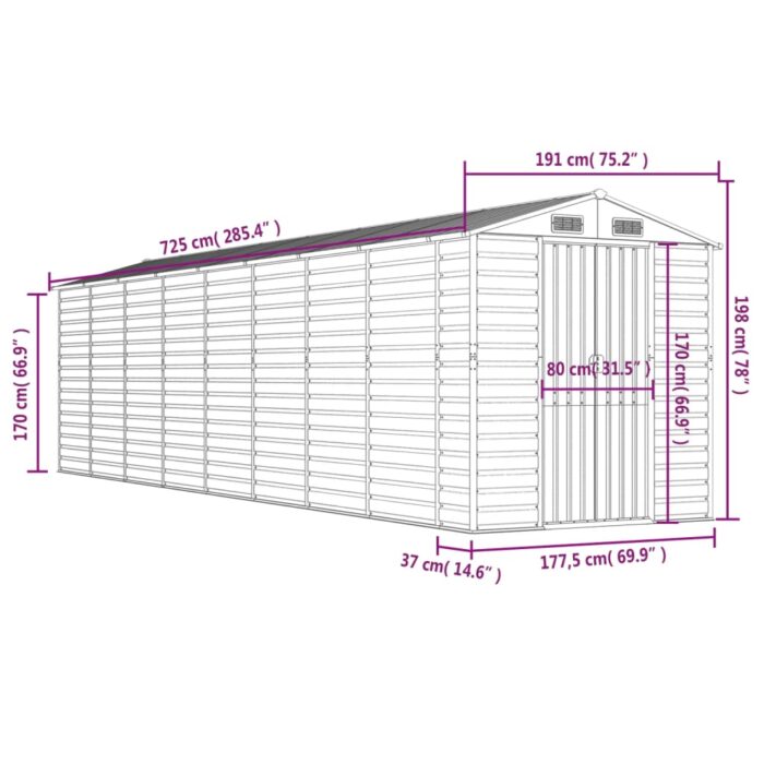 Abri de jardin marron clair 191x725x198 cm acier galvanisé – Image 10