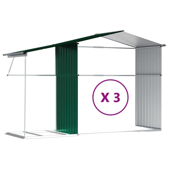 Abri de jardin vert 277x365,5x179 cm acier galvanisé – Image 7