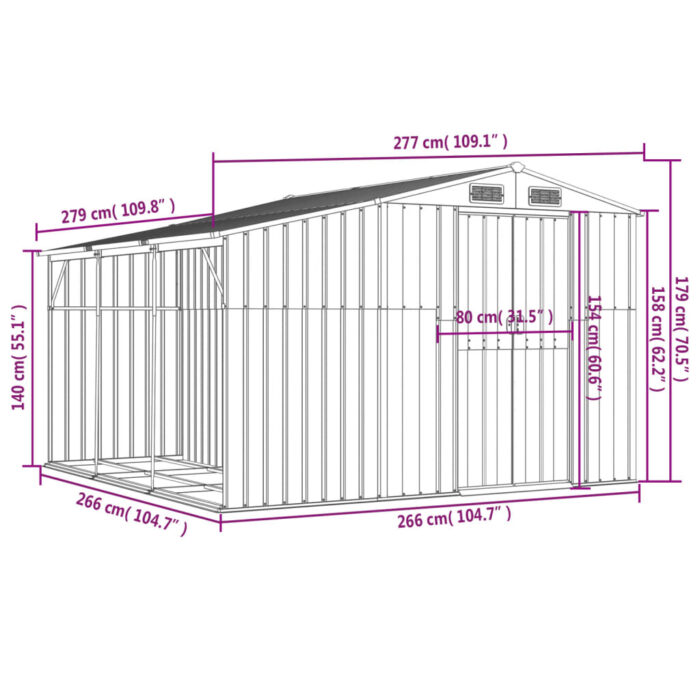 Abri de jardin marron 277x279x179 cm acier galvanisé – Image 10