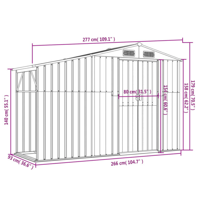 Abri de jardin vert 277x93x179 cm acier galvanisé – Image 7