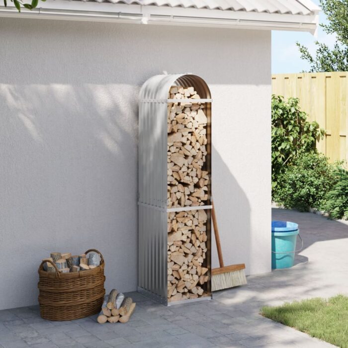 Porte-bûches gris clair 40x45x170 cm acier galvanisé – Image 1