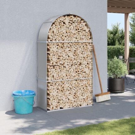Porte-bûches gris clair 120x45x210 cm acier galvanisé