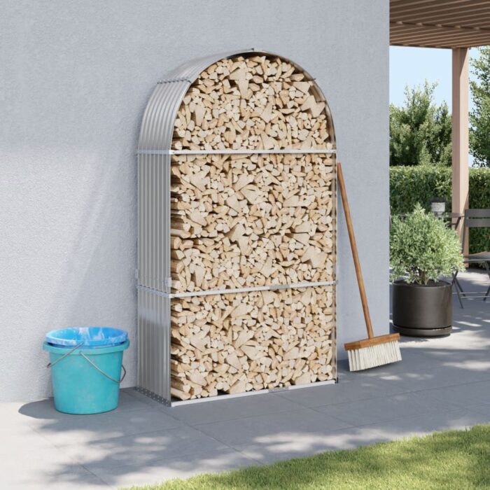 Porte-bûches gris clair 120x45x210 cm acier galvanisé – Image 1