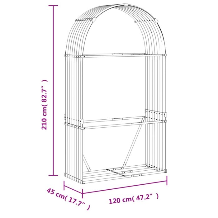 Porte-bûches anthracite 120x45x210 cm acier galvanisé – Image 7