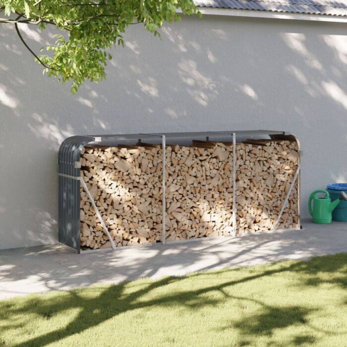 Porte-bûches anthracite 234x45x100 cm acier galvanisé – Image 1