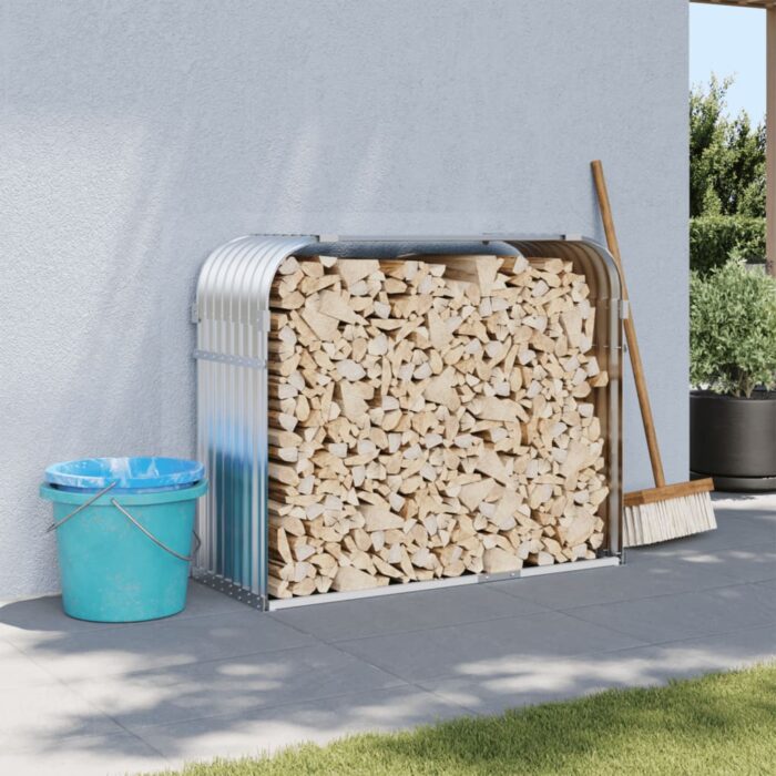 Porte-bûches argenté 120x45x100 cm acier galvanisé – Image 1