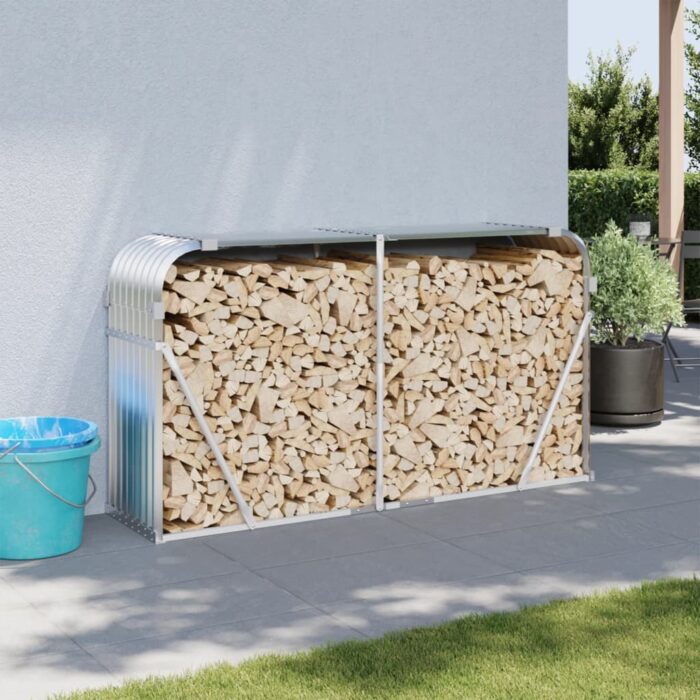 Porte-bûches argenté 180x45x100 cm acier galvanisé – Image 1