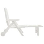 Chaise longue pliable avec roues blanc PP – Image 2